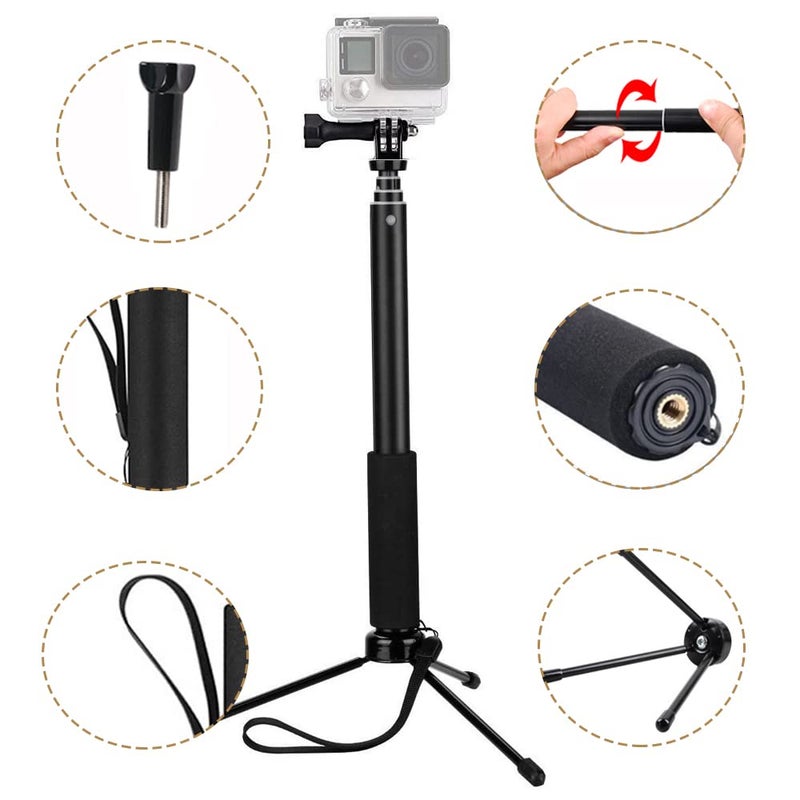VVHOOY Action Camera Invisible Selfie Stick Tripod Compatible with Gopro Hero 13 12 11 10,Insta360 X5 X4 X3,AKASO EK7000 Brave 4,DJI OSMO,ODDV,Extension Pole Selfie Stick Adjustable Waterproof Handle Grip - Image 4